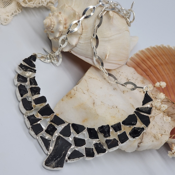 Artisan Silver 925 Handcrafted Necklace Genuine Raw Black Onyx Stone - Picture 12 of 15